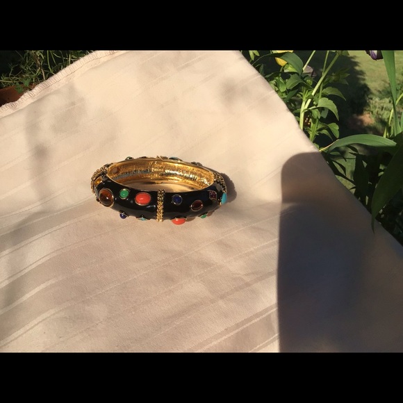 Kenneth J. Lane Jeweled Black & Gold Enamel Bangle Bracelet Multi - Picture 10 of 11